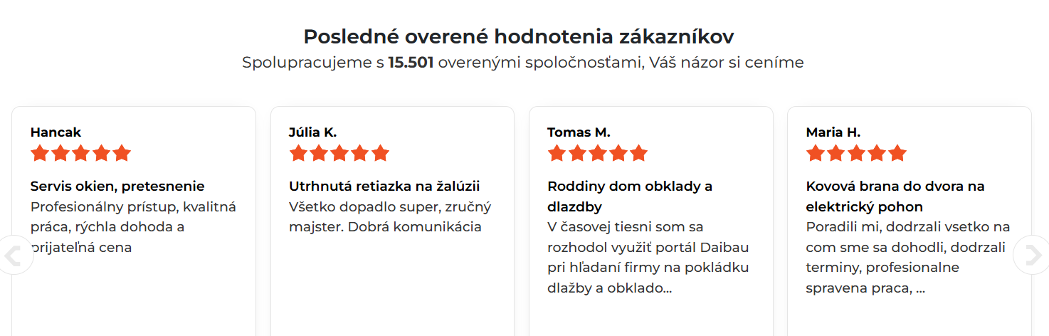 Overené hodnotenia zákazníkov 